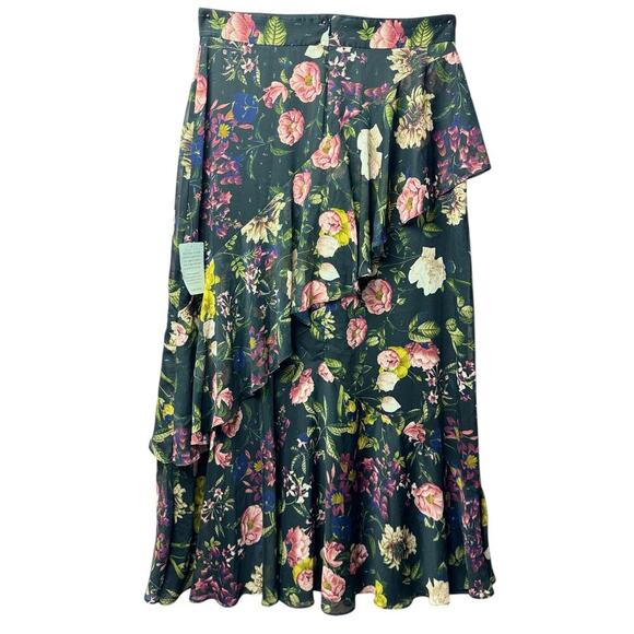 Eliza J Floral Ruffle Midi Skirt Green Pink Yellow Asymmetrical NWT Size 12 - Picture 3 of 9